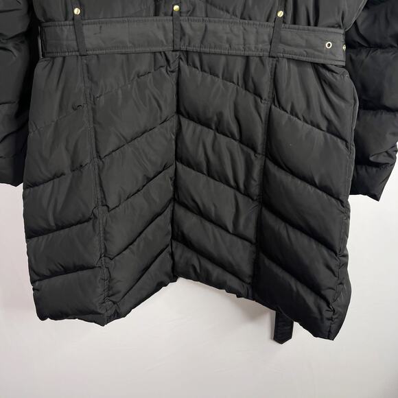Cole Haan Womens XLarge XL Black Faux Fur Trim Down Puffer Jacket Quilted Belt - Picture 9 of 11